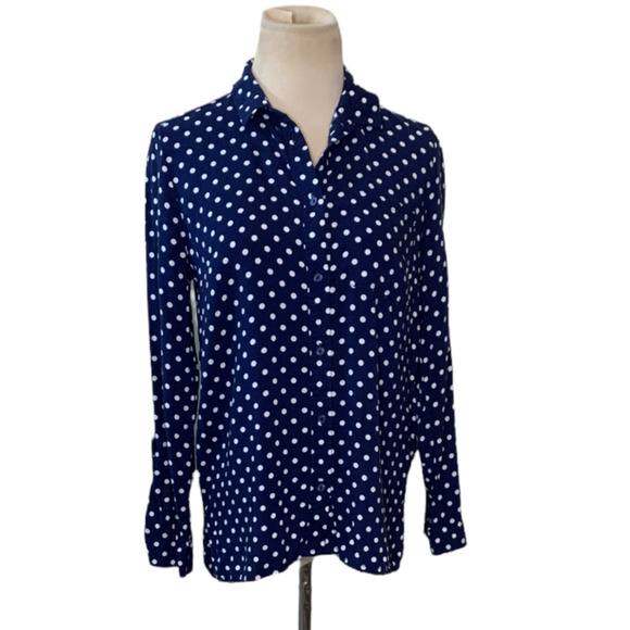 H&M blue white polka dots long sleeves buttoned shirt size 4 - Picture 1 of 6